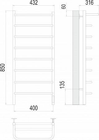 Полка П8 400х850 Электро (quick touch) Полотенцесушитель  TERMINUS Ростов-на-Дону - фото 3
