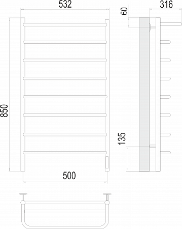 Полка П8 500х850 Электро (quick touch) Полотенцесушитель  TERMINUS Ростов-на-Дону - фото 3
