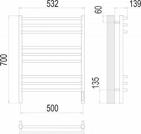 Прато П9 500х700 электро (sensor quick touch) Полотенцесушитель  TERMINUS Ростов-на-Дону - фото 3