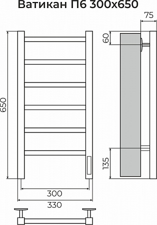 Ватикан П6 300х650 Электро (quick touch) Полотенцесушитель TERMINUS Ростов-на-Дону - фото 3