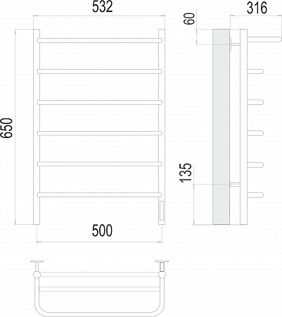 Полка П6 500х650 Электро (quick touch) Полотенцесушитель  TERMINUS Ростов-на-Дону - фото 3
